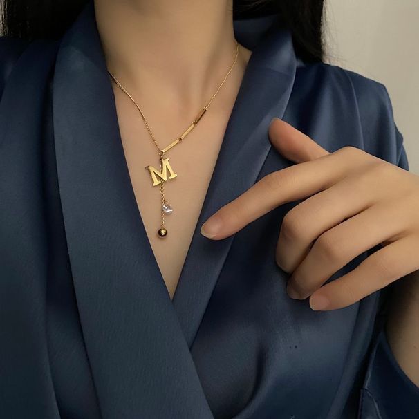 Letter pendant titanium steel necklace women's light luxury niche design clavicle necklace ins trendy hip hop accessories_ipsvogv.com