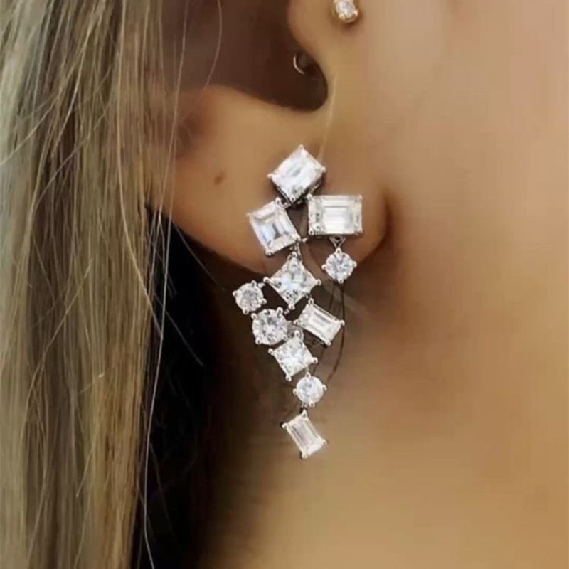 Cao Shi, Japan and South Korea Small Fresh Super Sparkling Micro Set Zircon Earrings Diamond Round Square Geometric_ipsvogv.com