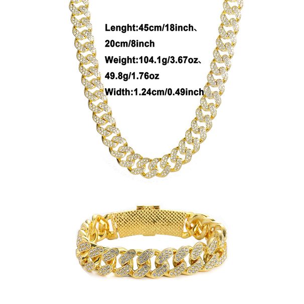 Heavy Industry Full Diamond Hip Hop Street Style Zinc Alloy Necklace Bracelet Foot Men's and Women's Cuban Chain Trendy_ipsvogv.com