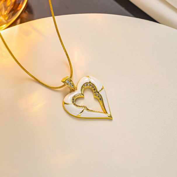 Hot Selling titanium steel plated real gold snake bone chain Love necklace enamel drop oil Diamond European and American temperament love pendant_ipsvogv.com