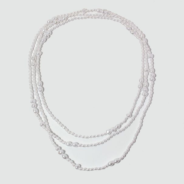 Jewelry Personality All Match Geometric Beaded Necklace Simple Multi Layer Special Shaped Pearl Necklace Female_ipsvogv.com
