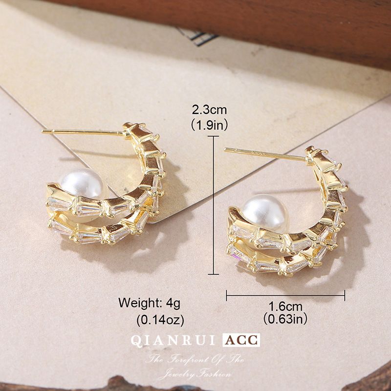 Fashion Earrings New Irregular Shape Inlaid With 14 Real Gold Zircon Pearls Trendy Earrings Temperament Niche Design Sense Advanced_ipsvogv.com