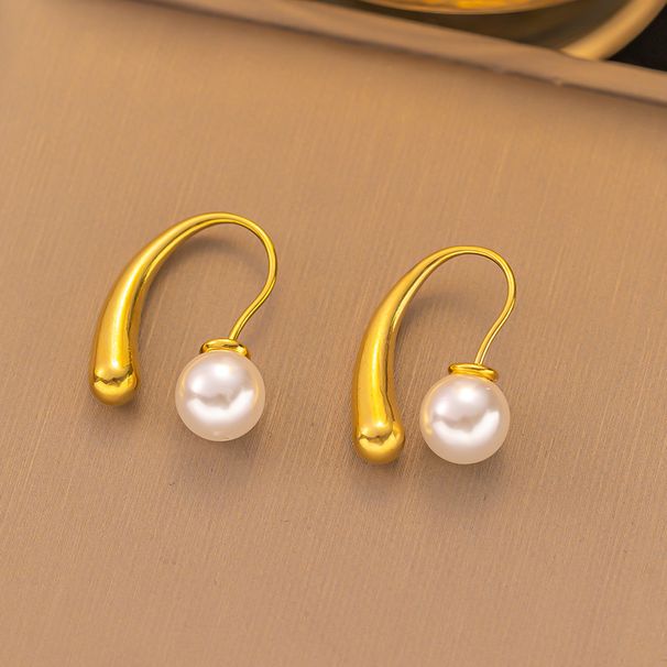 Circular Twisted Wire C-shaped With 2023 New Trendy And Non Fading Titanium Steel Wind Pearl Earrings_ipsvogv.com