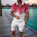 Men's Fashion Casual Suit 3D Printed Zipper Short Sleeve Polo Shirt Shorts 2-Piece Set_ipsvogv.com