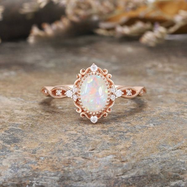 Sanjie's New Exquisite Rose Gold Auspicious Treasure Fashion Versatile Jewelry Opal Women's Ring_ipsvogv.com