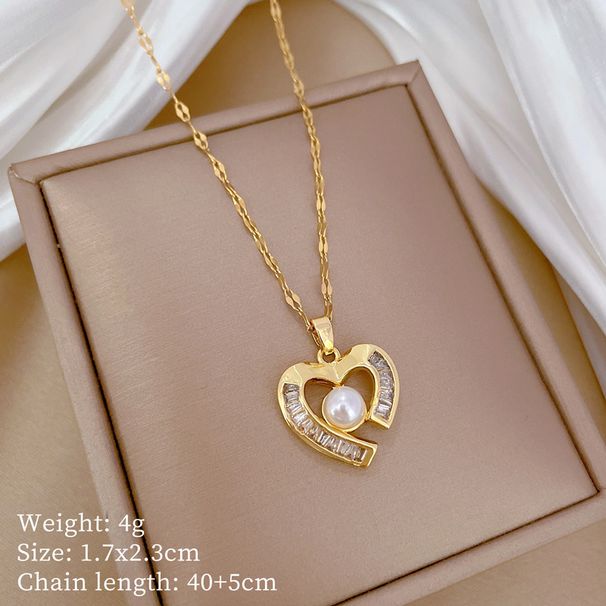 【 Titanium Steel 】 Necklace Earring Light Luxury Full Diamond Love Pearl Personalized Temperament Banquet Earrings Set_ipsvogv.com