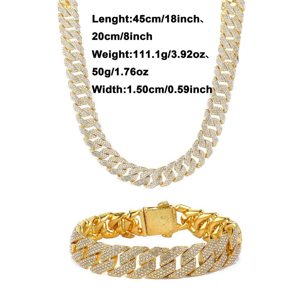 Diamond shaped Cuban necklace double row zircon trendy brand personality hip hop men's bracelet jewelry_ipsvogv.com
