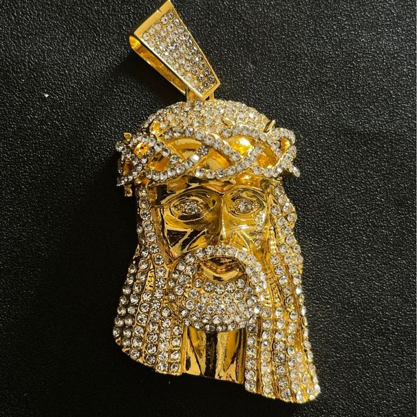 Hip-Hop Versatile Accessories Alloy Gold-Plated Diamond-Studded Old Man Pendant Braided Necklace_ipsvogv.com