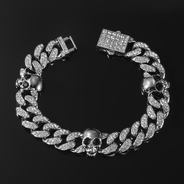 Men's Personality Cuban Chain Trendy Full Diamond Hip Hop Skull Necklace Jewelry_ipsvogv.com