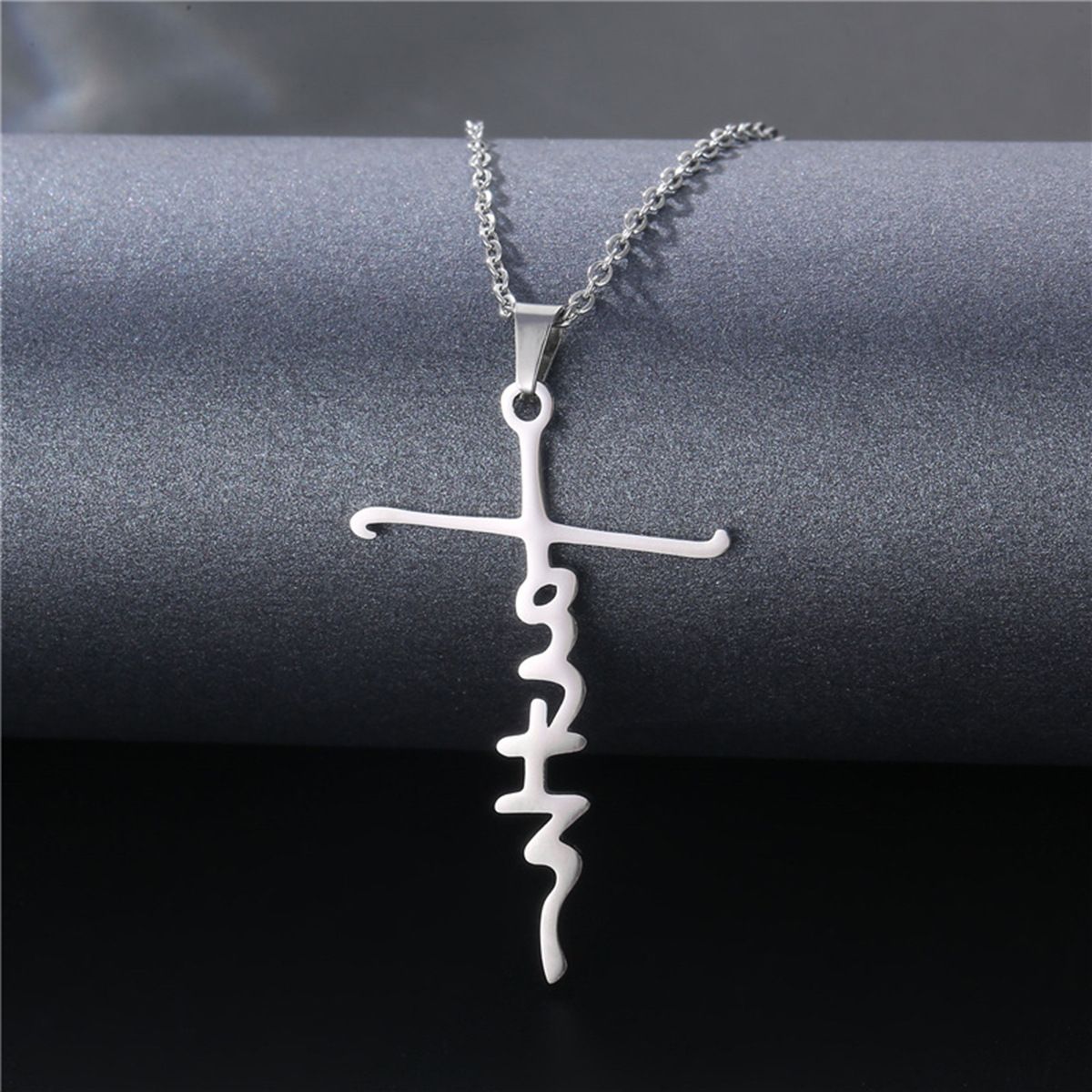 Kaiyi New Stainless Steel Hip Hop English Letter Cross Pendant Necklace_ipsvogv.com