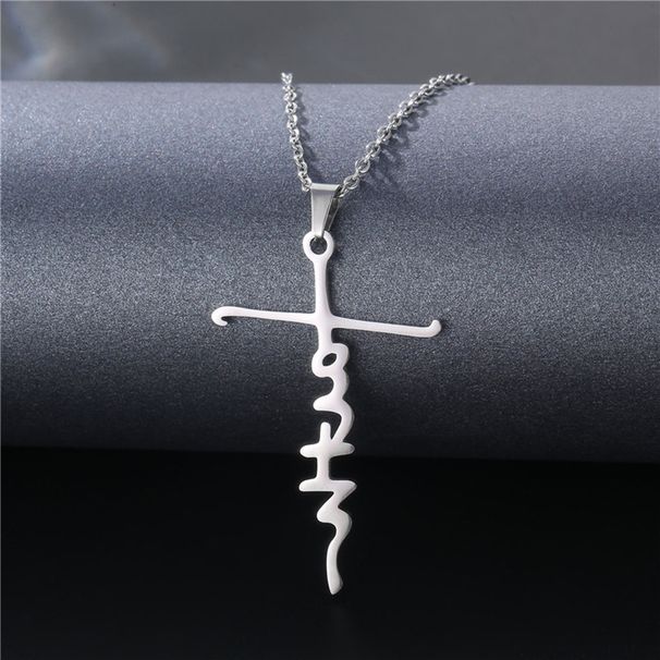 Kaiyi New Stainless Steel Hip Hop English Letter Cross Pendant Necklace_ipsvogv.com