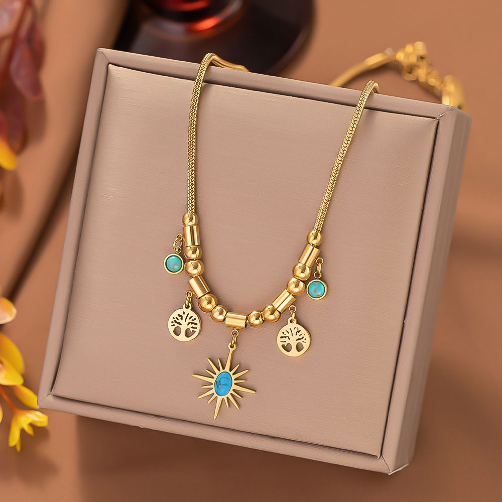 Hot Selling Gold-plated Stainless Steel Niche Light Luxury French Turquoise Star Pendant Necklace_ipsvogv.com