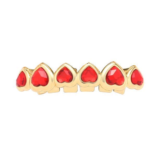 Body Jewelry Hip Hop 6 Piece Braces Red Heart Micro Inlaid Zircon Personality Creative Halloween Heart Shaped Braces_ipsvogv.com