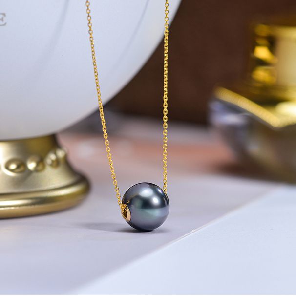 2025 New Arrivals Real Gold Round Necklace For Women,Tahiti Black Pearl Pendant Chain Mother Girls Birthday Gift_ipsvogv.com