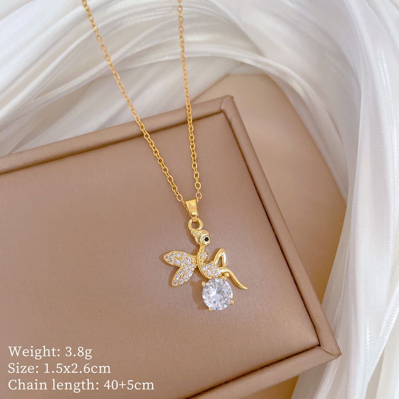 Angel 【 】 Spirit Light Luxury Charm Gorgeous Full Diamond Necklace Women's Versatile Clavicle Titanium Steel Chain 【 】_ipsvogv.com