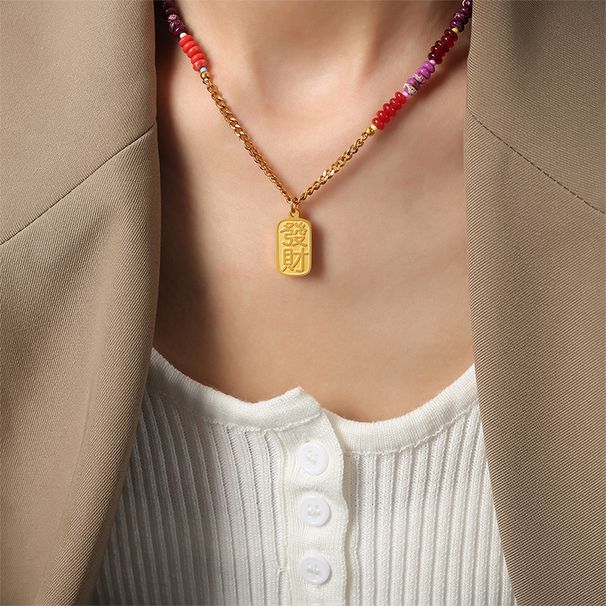 Colorful Natural Stone Agate Abacus Beads Wealth God Pendant Necklace Titanium Steel Empress Dowager Temperament_ipsvogv.com