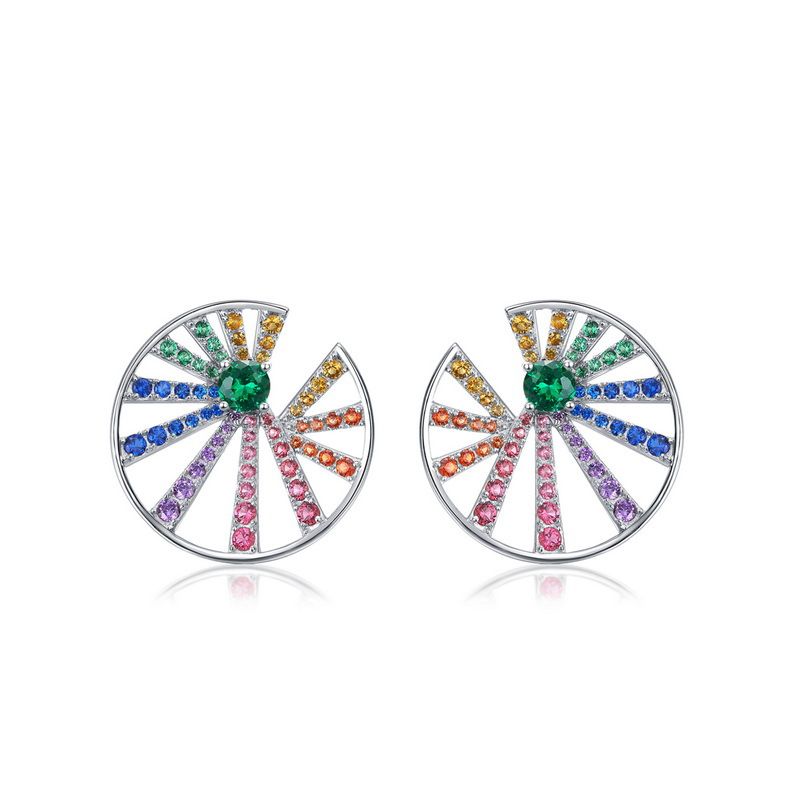 S925 Silver Rainbow Round Zircon Earrings For Women With Full Inlaid Colored Zirconium Fashionable And Simple Earrings Exaggerated_ipsvogv.com