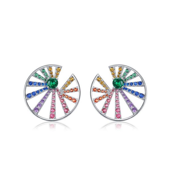 S925 Silver Rainbow Round Zircon Earrings For Women With Full Inlaid Colored Zirconium Fashionable And Simple Earrings Exaggerated_ipsvogv.com