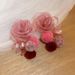 Unisex Bean Paste Pink Begonia Mesh Flower Hair Ball Earrings Autumn And Winter Earrings Niche Design Gentle Temperament Earrings Earrings_ipsvogv.com