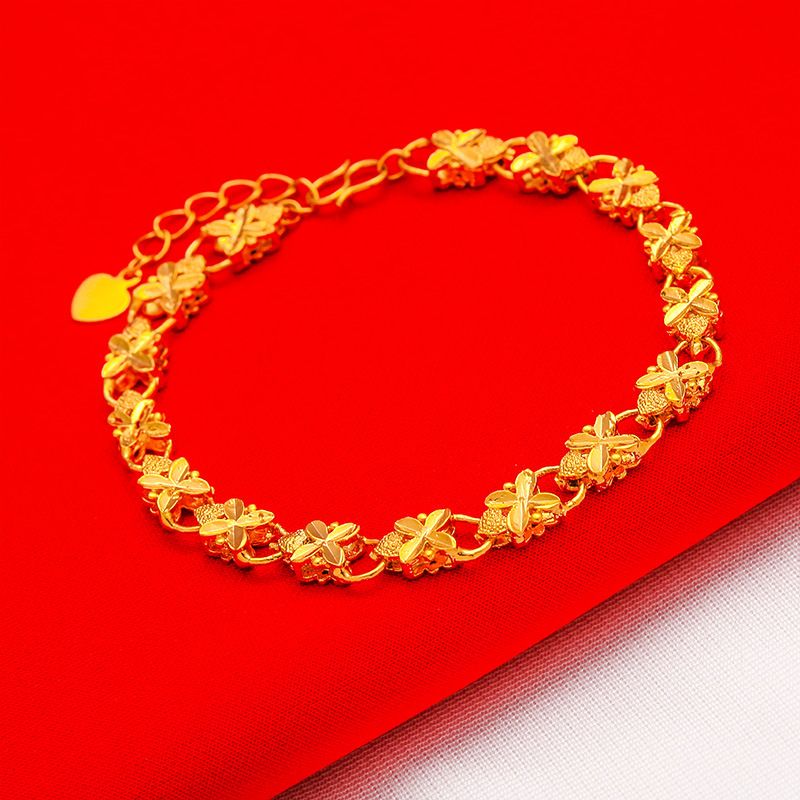 Live Broadcast Four Leaf Wedding Vintage Plated Vieamese Sand Gold Phoenix Eye Lucky Grass Bracelet_ipsvogv.com