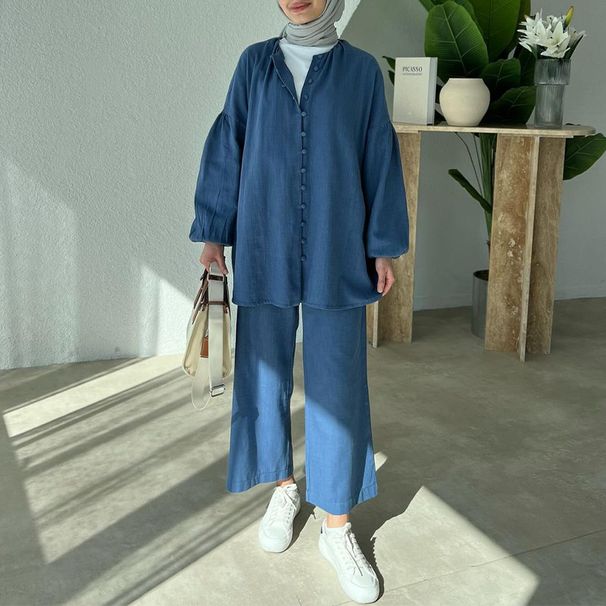 Women's Clothing autumn new women's clothing round neck lantern sleeve loose casual wide leg pants two piece suit_ipsvogv.com
