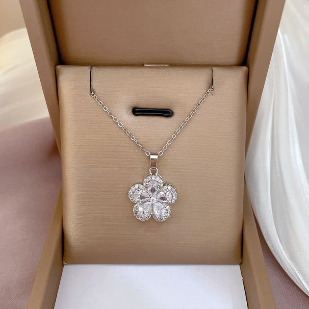 Titanium Steel 【 】 Micro Inlaid Real Gold Full Diamond Five Leaf Flower Necklace For Women's New Clavicle Chain Light 【 】_ipsvogv.com