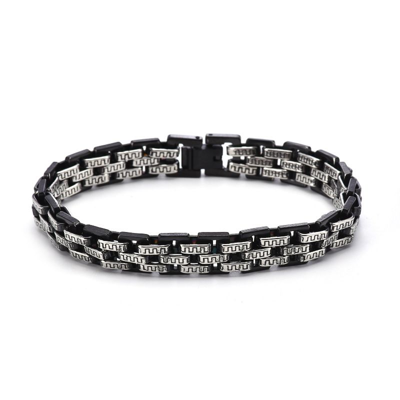 Hot Selling Titanium Steel Three-Row Flat Strap Men's Bracelet Wristband Street Hip-Hop 2024 New Model_ipsvogv.com
