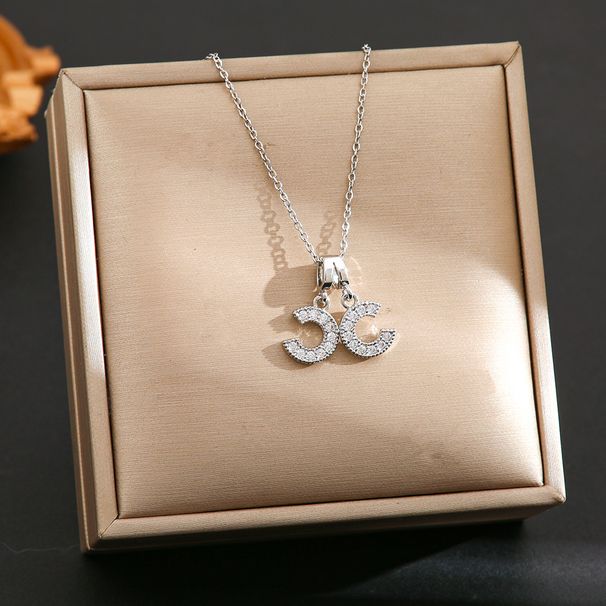 Xiaoxiangfeng New Letter Double C Necklace For Women, Simple Temperament Without Fading Collarbone Chain Trend_ipsvogv.com