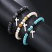 Bohemian Turquoise Beaded Bracelet Ethnic Style Cross Pendant Bracelet Turquoise Elastic Bracelet_ipsvogv.com