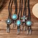 New Trendy Turquoise Lace-Shaped Cross Alloy Oil-Drip PU Women's Polo Collar Necklace Jewelry_ipsvogv.com