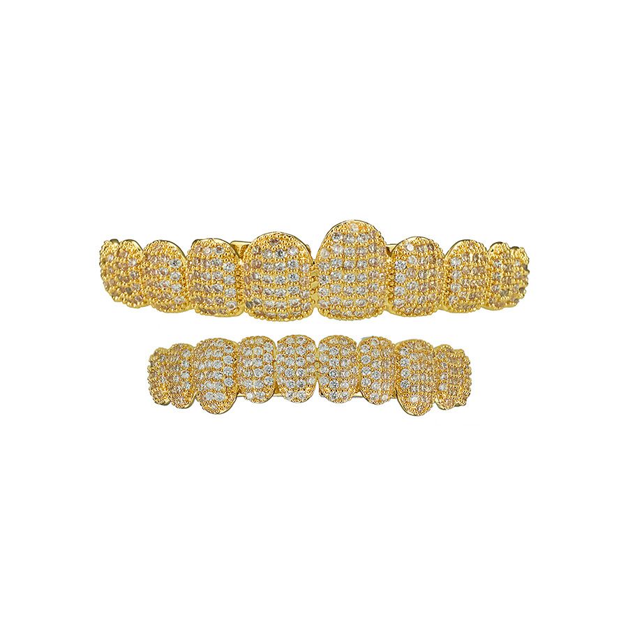Hip Hop Braces Accessories Real Gold Electroplating 14K Tooth Ornaments Rap Party 10 Tooth Diamond Braces_ipsvogv.com