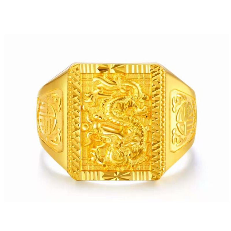 Men's Simulation 3D Hard Gold Wide Face Square Ring, Solid Domineering Men's Open Ring_ipsvogv.com