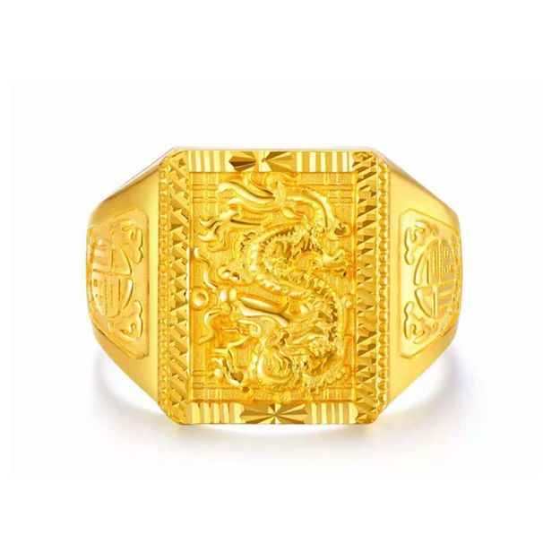 Men's Simulation 3D Hard Gold Wide Face Square Ring, Solid Domineering Men's Open Ring_ipsvogv.com