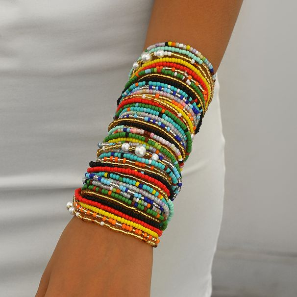 Geometric fashion commuting style women's set, niche rainbow rice bead weaving design, multi-layer bracelet_ipsvogv.com
