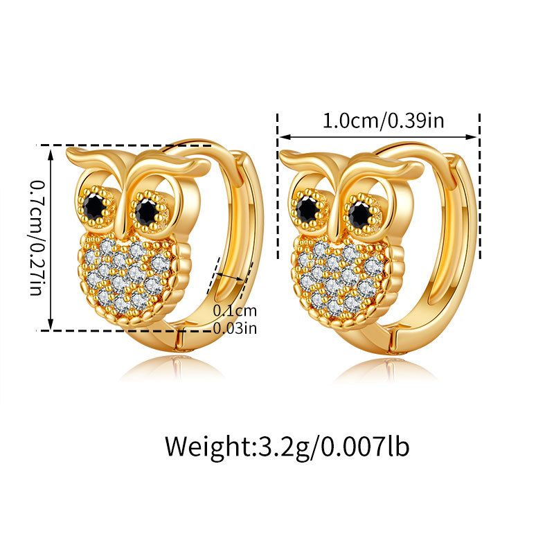 Animal owl ear buckles inlaid with zircon exquisite small earrings copper plated K real gold unique design niche earrings_ipsvogv.com