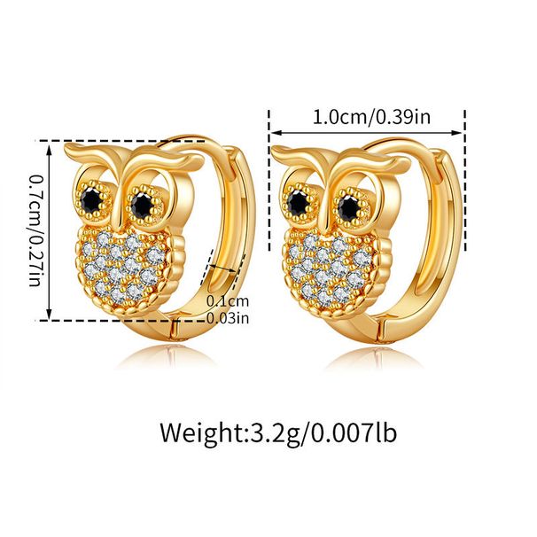 Animal owl ear buckles inlaid with zircon exquisite small earrings copper plated K real gold unique design niche earrings_ipsvogv.com