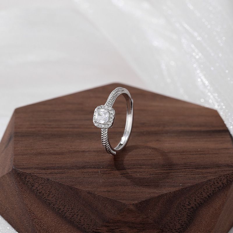 S999 Sweet Sugar Square Silver For Women's Light Luxury And High Grade New 2024 Open End Ring_ipsvogv.com