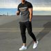 Men's Clothing casual short-sleeved suit 3D digital printing color stripes fashion short-sleeved trousers suit_ipsvogv.com