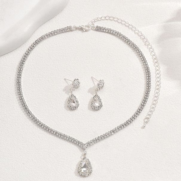 Women’s Jewelry Set Fashion Fashionable And Simple Design Diamond Drop Shaped Pendant Necklace Earrings Ring Jewelry Bridal Set Accessories_ipsvogv.com