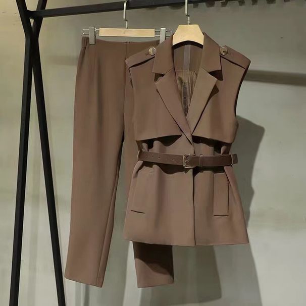 Women's Clothing women's temperament suits women's new professional formal wear sleeveless suit collar jacket two piece suit_ipsvogv.com
