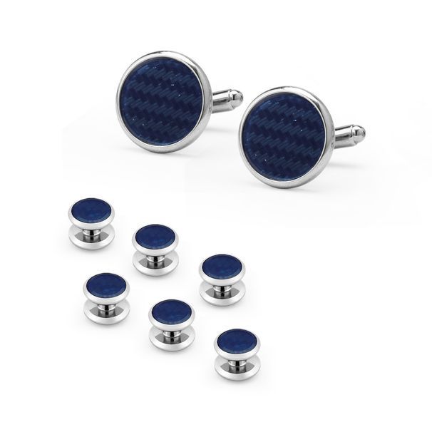 Men's Cufflinks French Shirt Blue Round Fiber Cufflinks Cuff Nail Set Fiber Cufflinks_ipsvogv.com