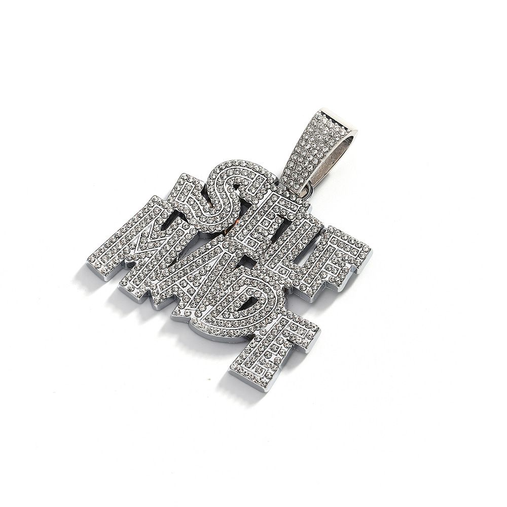 Full Diamond Letter SELFMADE Alloy Pendant Hip Hop Cuban Chain Male Personality Extraordinary Exaggerated Jewelry_ipsvogv.com