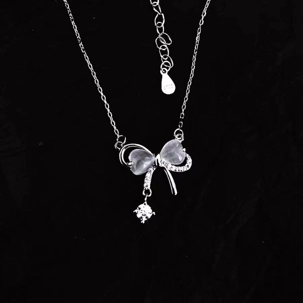 S Pure Silver Moon Messenger Necklace, Female Ins, Niche Design, Temperament, Light Luxury, Cat Eye Stone, Bow,_ipsvogv.com