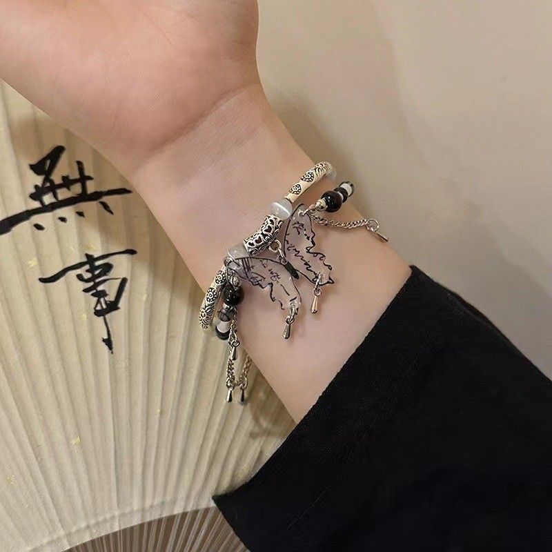 style Natural Stone Butterfly Bead Double Layered Bracelet For Women With A Cold And Aloof New Chinese Style, Niche_ipsvogv.com