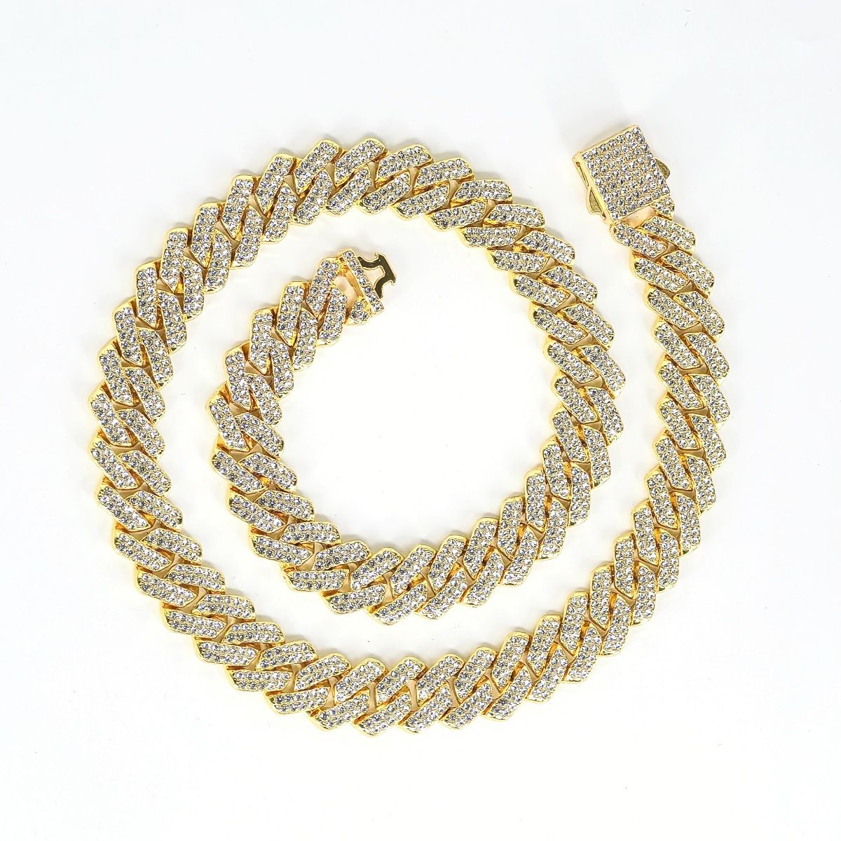 Men’s Jewelry Set Fashion Hip Hop Trendy Cuban Chain With Diamonds 14mm Rhombus Spring Buckle Full Diamond Necklace For Men And Women_ipsvogv.com