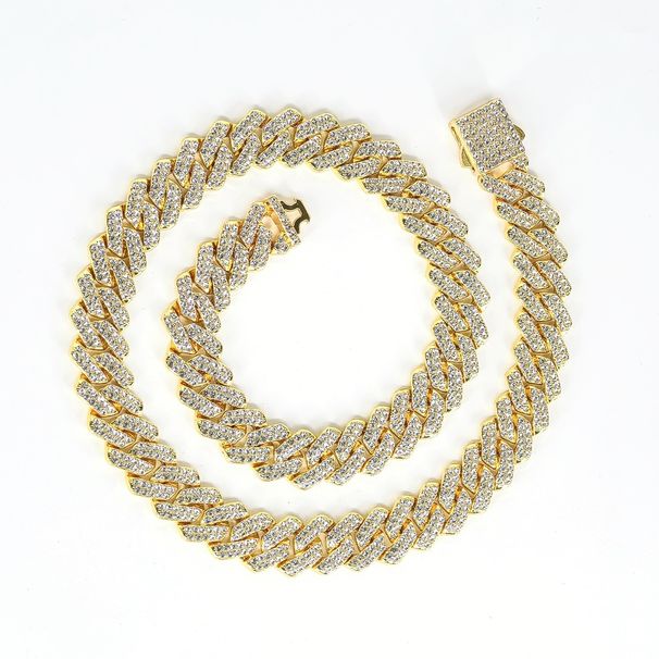Men’s Jewelry Set Fashion Hip Hop Trendy Cuban Chain With Diamonds 14mm Rhombus Spring Buckle Full Diamond Necklace For Men And Women_ipsvogv.com