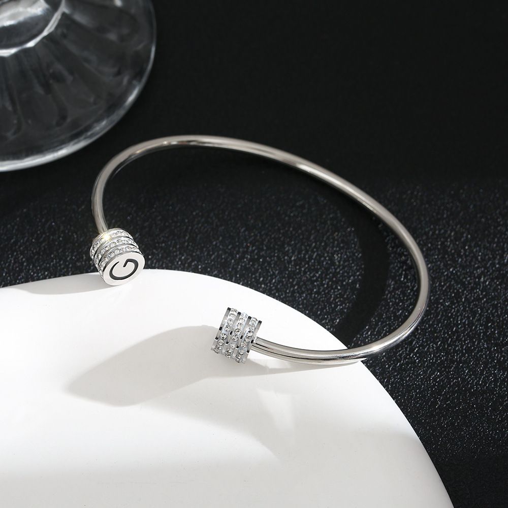Titanium Steel Women's G-letter Double Cylinder Mud Drill Opening Bracelet, Threaded Band With Drill, Hand Jewelry_ipsvogv.com