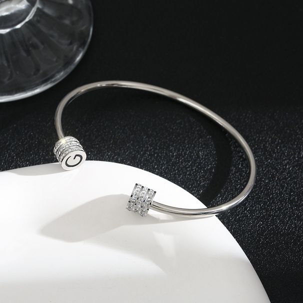 Titanium Steel Women's G-letter Double Cylinder Mud Drill Opening Bracelet, Threaded Band With Drill, Hand Jewelry_ipsvogv.com