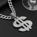 Hip Hop Diamond Studded Dollar Pendant, Cuban Chain Necklace, Trendy And Cool Street Dance, Nightclub Style, Collarbone_ipsvogv.com