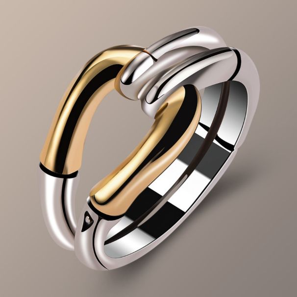 Sanjie Ins Style Geometric Bone Bamboo Creative Plating Two Tone Ring Female_ipsvogv.com